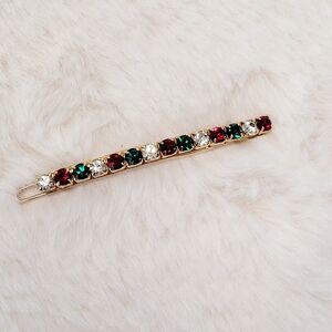 Christmas Barrette Made In France Red Green And Clear Rhinestones